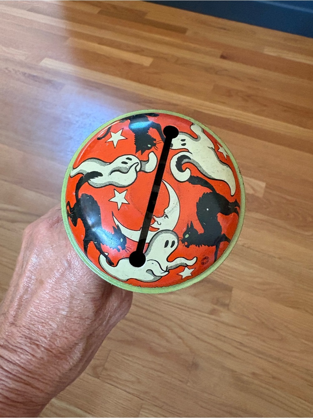 Vintage 1950’s Halloween Ghost & Cat Rattle or Noisemaker by T. Cohn